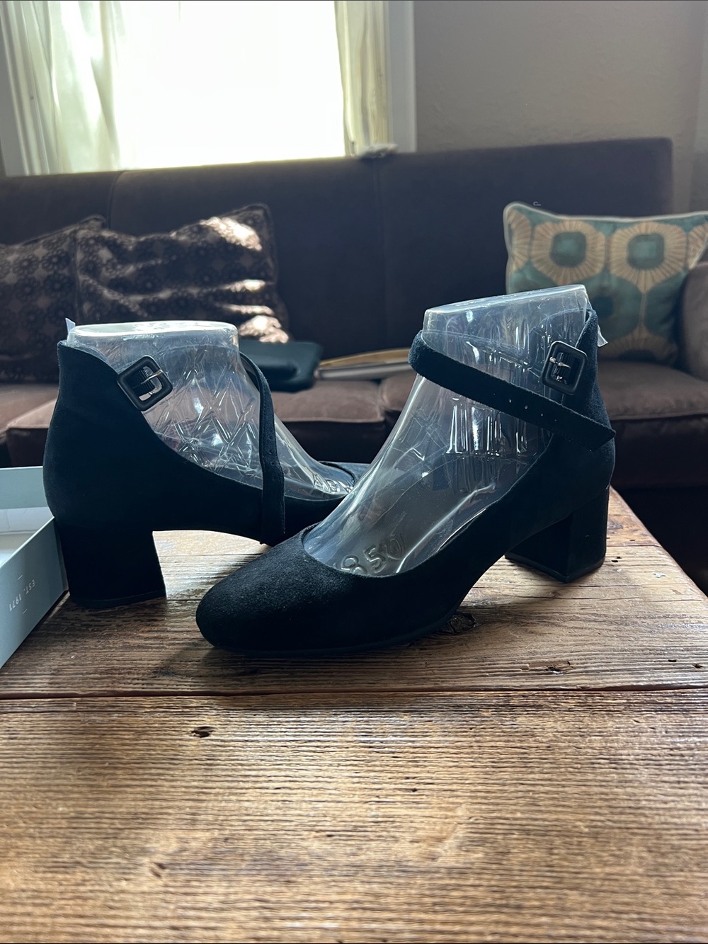 Rockport Black Suede Mary Jane Block Heels